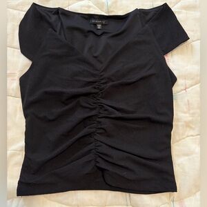 DYNAMITE Black Ruched Cap Sleeve Blouse, Size XS